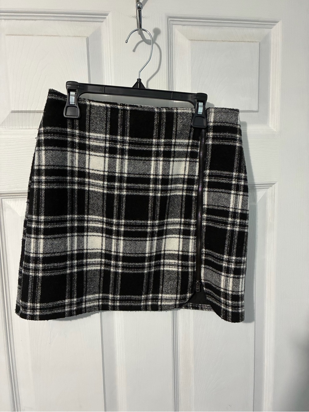 Hollister Black & White Plaid Mini Skirt with Side Zip Detail